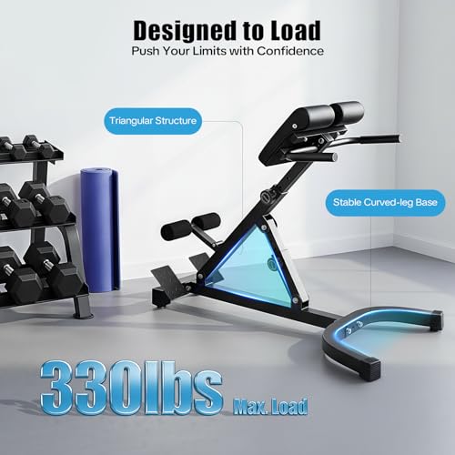 Back Extension Bench, 330 Lbs Weight Capacity, Back Exercise Equipment, Roman Chair Back Extension, Foldable Workout Bench Machine for Home