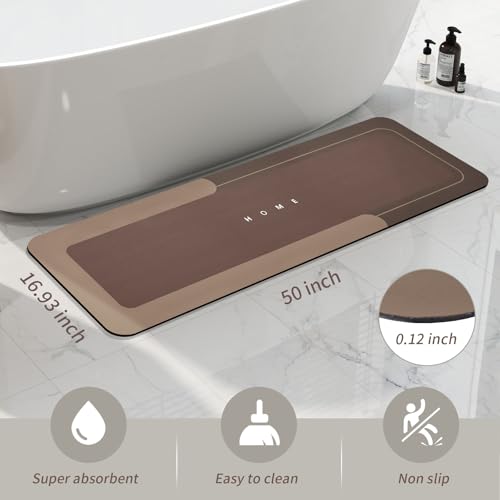Housego Absorbent Bath Mat, Quick Dry Bath Rug, Non-Slip, 16.93x50, Brown | Absorbent Bath Mat Magic Rug; Quick Drying Magic Bath Mat Non-Slip Floor Rug Rubber Backed for Bathroom Kitchen Shower Sink - color: Brown, size: 1'5" x 4'2" (Rectangular)
