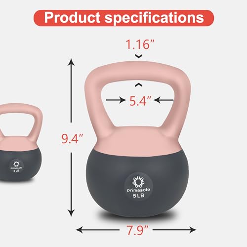 Primasole Soft Kettlebell - Anti-Slip Grip, Neoprene Material, Light Gray or Light Blue, Home Workout Kettlebell Weights for Strength Training