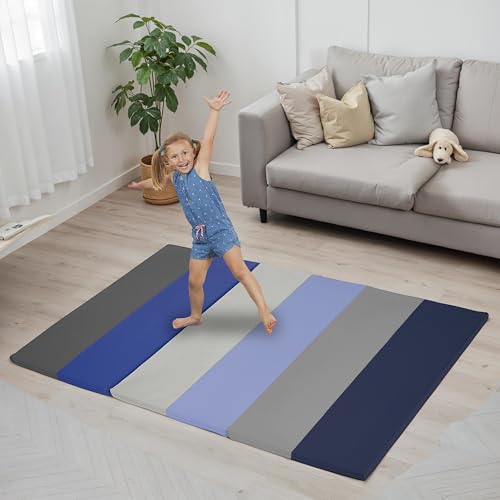 Factory Direct Partners SoftScape 4ft x 6ft Runway Tumbling Mat - Soft, Sturdy Foam, 3-Fold Exercise Mat - color: Navy/Powder Blue