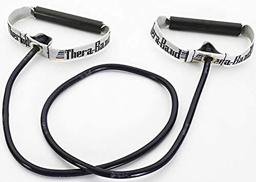 THERABAND Resistance Tubes, Professional Latex Elastic Tubing with Hard Handles, Exercise, Physical Therapy, Lower Pilates, At-Home Workouts, & Rehab, 48 Inch, Blue, Extra Heavy, Intermediate - color: Blue - Extra Heavy