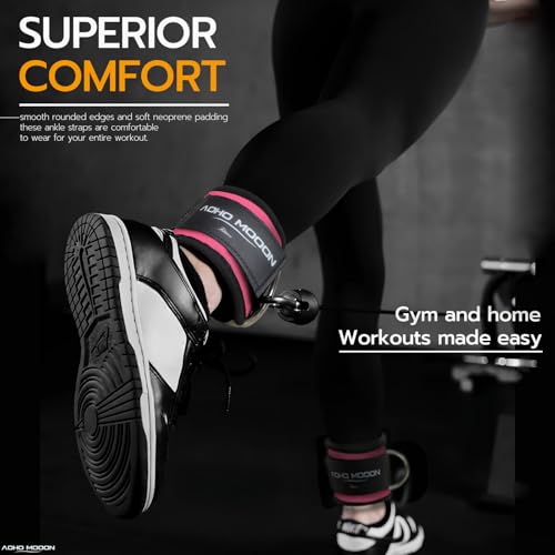 AOHO MOOON Ankle Strap (2 Pieces) for Cable Machine Women - Gym Workout Leg Strap, Premium Padding Ankle Cuffs, Glute Kickback Exercises Equipment, Pulley Attachment, One Size Fit All - color: Pink