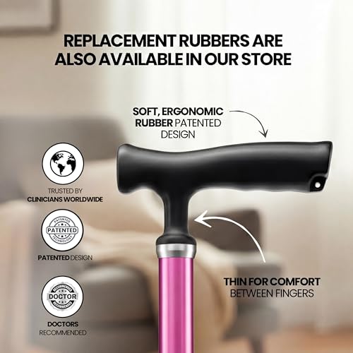 Allay Walking Canes for Men & Women - Adjustable Canes for Women for Stability, Self Standing Wide Quad Pivot Base, Light Weight, Soft Handle Grip and Travel Bag, Walking Sticks for Seniors - color: Pink