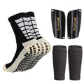 Soccer Socks with Shin Guard for Men, 1 Pairs Mens Grip Soccer Socks and 1 Pairs Shin Sleeves with Shin Guards, Footaball Equipment Shin Sleeves with Pads for Adults - color: black