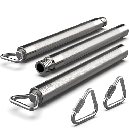 Heavy Duty Steel Resistance Band Bar for Exercise, Adjustable 27-39 Inches | Portable 3-section design, ball-bearing swivel ends, tangle-free movement, fits loop, tube and pull-up resistance bands
