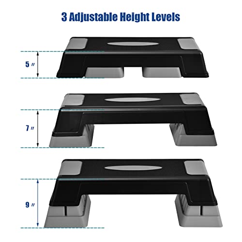 Aerobic Step Platform for Exercise w/Risers, Workout Step Height Adjustable 5"-7"-9", Fitness Step 450lbs Capacity, Non-slip Exercise Step Deck for Home/Gym - color: Grey