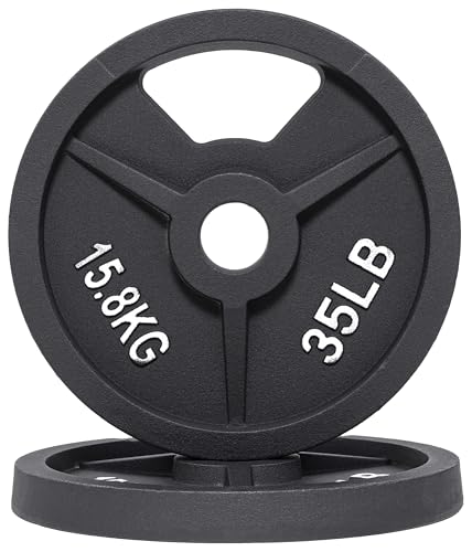 Fitvids 2-Inch Olympic and 1-Inch Standard Cast Iron Weight Plate for Strength Training & Weightlifting, Multiple Weights Available - color: Olympic (2-Inch Center), style: 35LB Pair