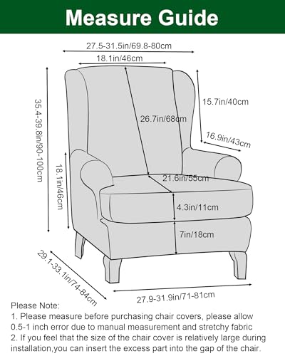 CRFATOP 2 Piece Stretch Wingback Chair Cover Printed Wing Chair Slipcovers Spandex Fabric Wingback Armchair Covers with Elastic Bottom for Living Room Bedroom Wingback Chair,C15 - color: Color C15