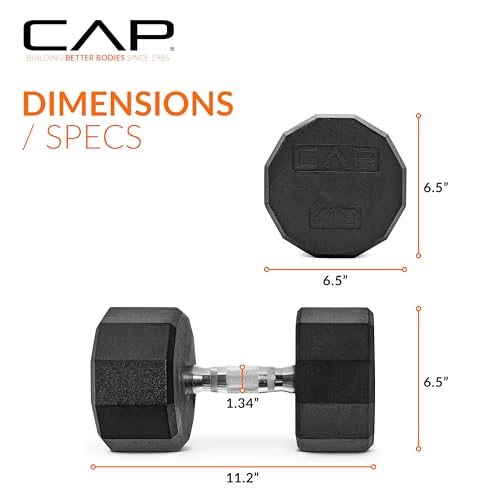 CAP Rubber Coated Dumbbell Weights, Free Weights for Home Gym Strength Training, Anti-Roll Hex Dumbbells with Black, Chrome & Comfort Grip Handles, Pairs & Sets - size: 40 lb - Pair, style: 12-Sided - Chrome Handle