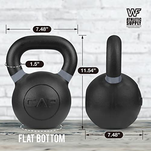 WF Athletic Supply Powder Coated Kettlebells, Black Matte Kettlebell Weights for Strength Training, Conditioning and Functional Fitness, LB and KG Markings - color: e. 44 LB
