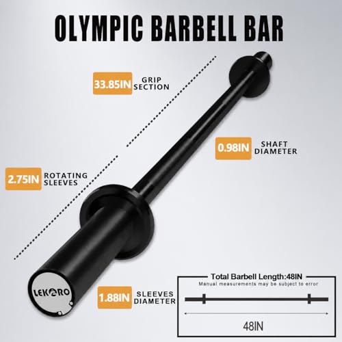 Olympic Barbell Bar 4FT, 350LB Straight Weight Lifting Bar, Fits 2-Inch Olympic Plates, Rotating Sleeves, 2 Spring Collars, Knurled Strength Training Bar for Home Gym - color: Black Barbell