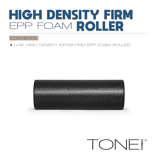 Tone Fitness High Density EPP Foam Exercise Foam Roller for Yoga, Pilates, Stretching, Massage, and Recovery | Multiple Sizes and Colors - color: Black, size: 18 Inch