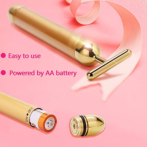 Face Massager Facial Roller Kit | Electric, Golden 3D V Type Facial Roller and T Shape Massager with Gentle Vibration, for Lymphatic Drainage Skincare Ritual