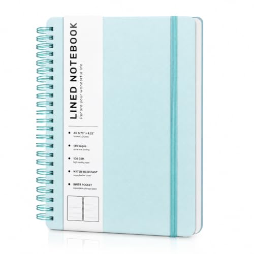 Light Green Lined Spiral Journal Notebook with 160 Pages, 8×5.7in, A5 Spiral Notebook, Journaling Notebooks for Work, School, Women, Men, College Ruled Spiral Notebook, Hardcover Leather Journals - color: Light Green, size: A5