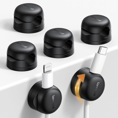 6Pack Rotatable Cord Organizer, Spring Cable Clips - Lamicall [1s Lock] Cord Holder, Desk Phone Charger Cable Management, Adhesive Wire Organizer Keeper for Nightstand, Home Office Accessories - size: 6Pack - Rotatable