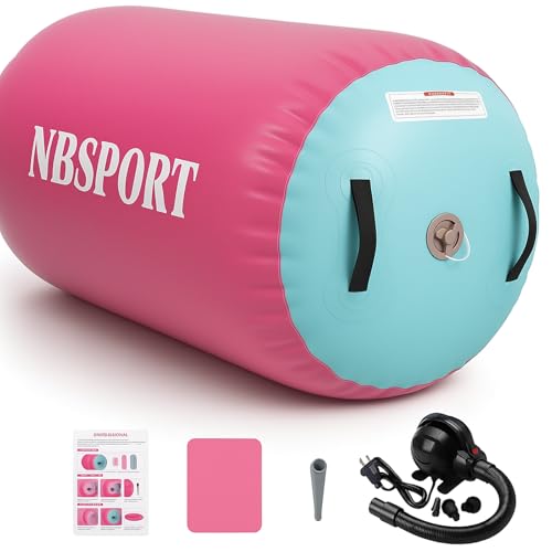 Air Barrel - Air Roller Gymnastics Barrel for Back Handspring Trainer, Air Tumble Mat with Pump for Gym Training/Yoga Balance Exercise/Cheerleading/Home and Outdoor Use - color: Pink+Green, size: 39.4x23.6inch