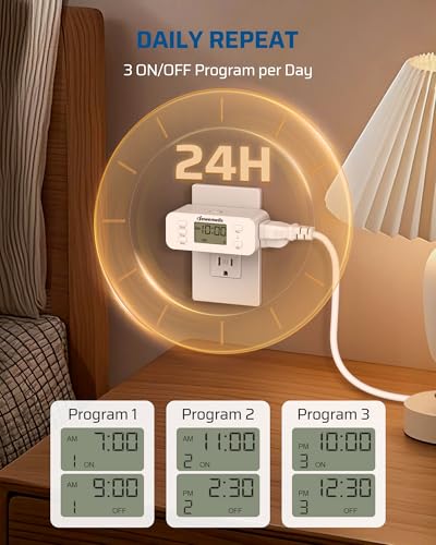 DEWENWILS 24 Hour Programmable Digital Timer Outlet, 2 Pack Timers for Electrical Outlets, Indoor Light Timers for Lamp Fan Aquarium, 2 Grounded Outlet, 125V/15A Resistive/1000W Tungsten, 3 Prong - color: 24hour, size: 2pack