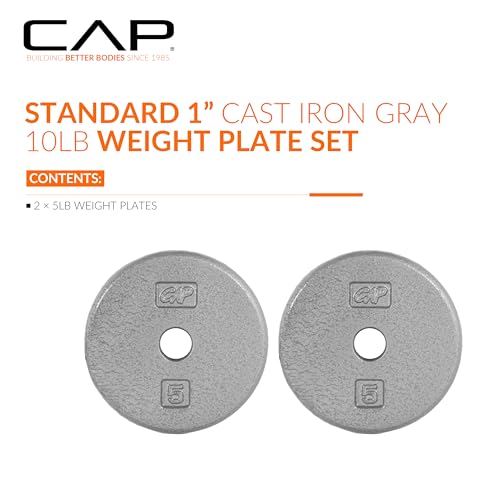 CAP Barbell Standard 1-Inch Cast Iron Weight Plates - Singles & Sets | 1.25-50 lbs | Multiple Options - color: Gray, size: 5 lb - Set of 2