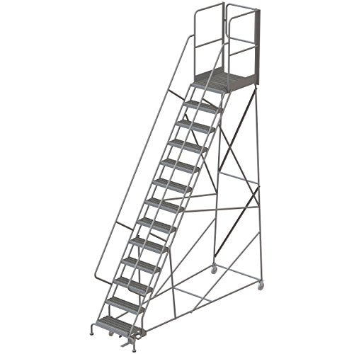 Tri-Arc RWSR113242-XR 13-Step Gateway Rear-Exit Steel Rolling Ladder with 30" Deep Top Platform, Grip Strut Tread with Handrails, 24" Wide Steps - size: 13-Step, style: Grip Strut Tread