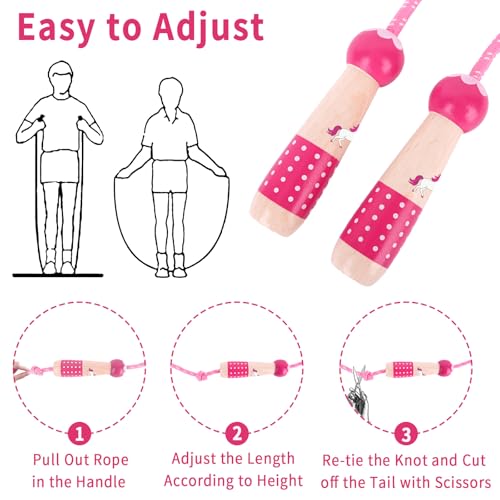 EGOSKY Jump Rope Kids, 7.2ft Children Adjustable Cotton Skipping Rope with Wooden Handle for Boys Girls Fitness Outdoor Activity - color: Pink