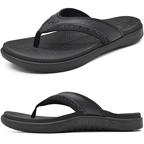 KuaiLu Mens Sport Flip Flops Comfort Orthotic Thong Sandals with Plantar Fasciitis Arch Support Outdoor Summer Beach Size 7~15 - color: Black, size: 7-7.5