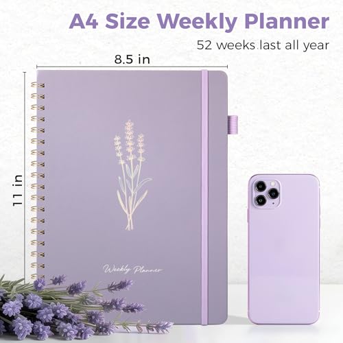 Oucaru Undated Weekly Planner, 8.5"x11", A4 Size To Do List Notebook with Goal & Habit Tracker Organizer, 52 Weekly Planner Notebook with Spiral Binding for Office Home School Supplies - size: A4-Purple, style: Weekly Planner