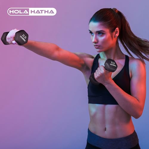 HolaHatha 1, 2 and 3 lb Neoprene Dumbbell Strength Training Weight Set with Rack - color: Black, size: 20 LB