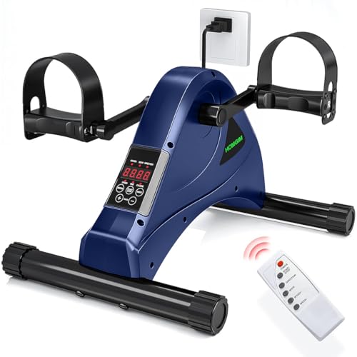 HOMGIM Mini Exercise Bike,Under Desk Bike for Seniors Rehab Training, Motorized Pedal Exerciser for Arm/Leg Fitness & Physical Therapy, 6 Levels Speed Adjustment - color: Blue