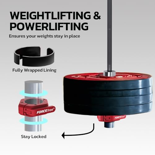 Forcefree+ Barbell Clips (Pair), Barbell Clamps, Quick Release Olympic Barbell Clamps with Anti Slip TPR Grip, Barbell Collars for Secure Weightlifting & Powerlifting - color: Red