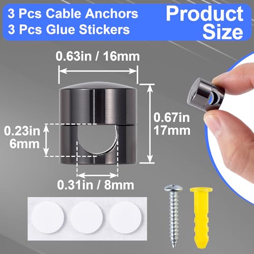 SmallCat 3 Sets Charger Holders for Cords, Black Cord Holder for Nightstand | Adjustable Metal Cable Anchor Clips, Adhesive Cable Management Wire Organizers for Desk, Office, Nightstand - color: Black, size: 3 Sets