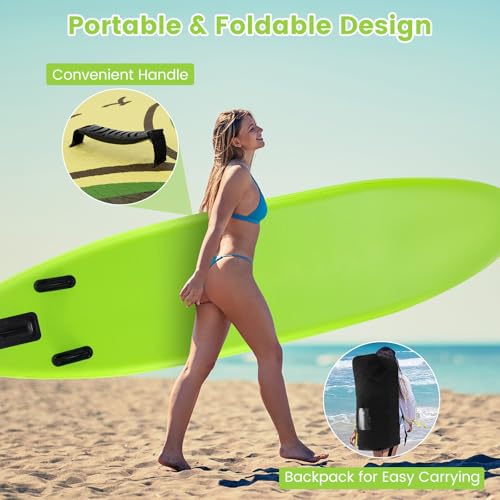 KOTEK 10FT/11FT Inflatable Paddle Board, SUP Paddleboard with Hand Pump, Safety Leash, Repair Kit, Carry Bag, Non-Slip EVA Deck, Stand Up Paddle Board for Youth & Adults - size: 11 FT, style: Green Coconut Tree