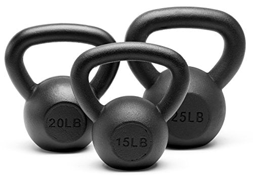 Powder Coated Solid Cast Iron Kettlebell Weights Set 5lb to 45lb Various Combination - color: I-Black(15+20+25)lb