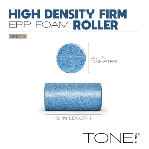 Tone Fitness High Density EPP Foam Exercise Foam Roller for Yoga, Pilates, Stretching, Massage, and Recovery | Multiple Sizes and Colors - color: Black, size: 12 Inch