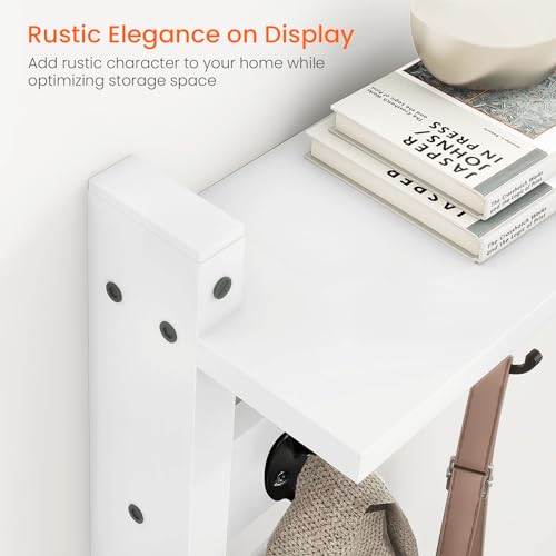 Homode Coat Rack with Shelf Wall Mount, 24 Inch Long Wall Shelf with Hooks Underneath, Wood Hanging Coat Hanger with Hat Shelves for Entryway, Bathroom, Mudroom, White - color: White, size: 24 Inch Long