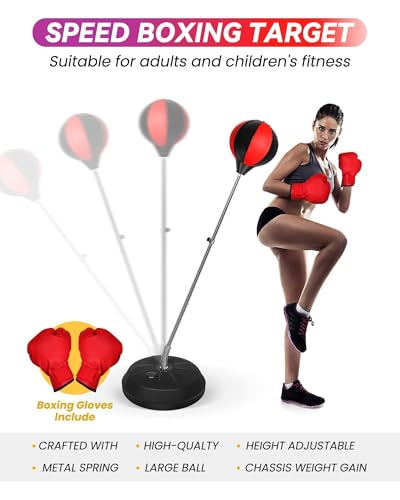 Fitness Reflex Bag, Speed Ball Stand Punching Bag with Gloves, Boxing Bag for Adults and Teens, 59IN Great MMA Training - color: Black Red