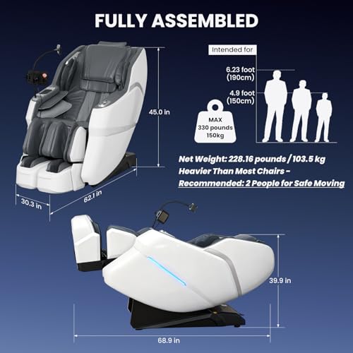 4D Massage Chair Full Body, Unique 2026 Space Walk & Ankle Stretch, Zero Gravity SL-Track Shiatsu Massage Chair Recliner with Electric Calfrest Extension & Foot Rollers, AI Voice, S002 White - color: White