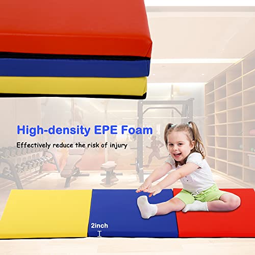 Gymnastics Tumbling Mat, 3 Folding Exercise Mat with Handle, All-Purpose Home Gym Mat for Tumbling, 6'x2'x2' - color: Colorful