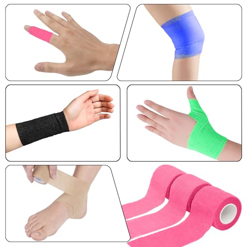 6 Pack 2 Inches Self Adhesive Bandage Wrap | Breathable Cohesive Bandage Elastic Tape for Pets, Athletic, Sports, Wrist, Knee, Ankle(5 Yards Per Roll, Pink) - color: Pink, size: 2 Inch