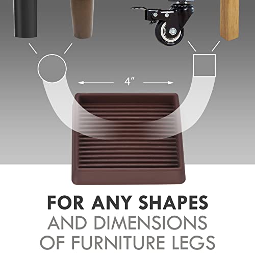 4X4 Rubber Caster Cups, Non Slip Furniture Pads - 4 Pack | Anti-Slip Furniture Gripper, Anti Skid Furnitures Feet, Anti Slide Floor Protector for Bed Couch Stoppers, Brown - size: 4" x 4"-Brown