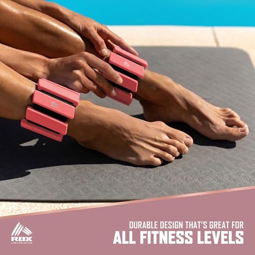 RBX Adjustable Ankle & Wrist Weights, Customizable for Pilates, Yoga, Walking, Barre, Home Workouts & Strength Training - color: Coral