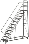 Tri-Arc KDHS111242 11-Step Heavy-Duty Safety Angle Steel Rolling Industrial & Warehouse Ladder with Grip Strut Tread - size: 11-Step, style: Grip Strut Tread