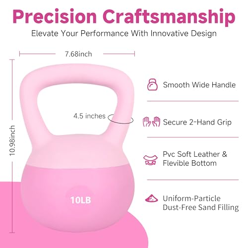 Leikefitness Soft Kettlebells,Weights for Women and Men,Home workout. | Color Coded Anti Slip Grip Kettlebell,Cushioned Impact-Resistant Base,Wide Handle Design - color: PINK, size: 10 pounds