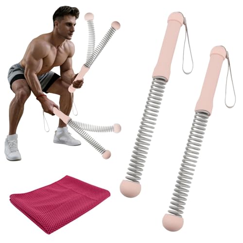 Ropeless Battle Ropes, 2 Pcs Weighted Cordless Workout Ropes with Non-Slip Handles, Training Ropes for Home Gym, HIIT, Strength & Full Body Workout, with Carry Bag & Cooling Towel - color: Pink