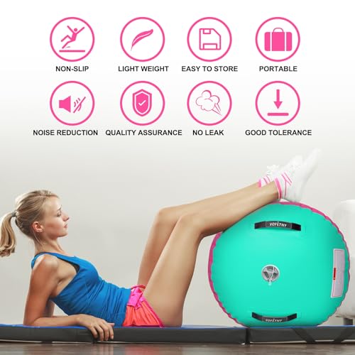 VOFiTNY Gymnastics Tumbling Equipment Air Barrel Inflatable Octagon Tumbler Roller Back-bend Trainer Cheerleading Without Pump - color: Pink/Mint nopump, size: 3.3'L x 2.3'D