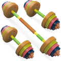 Kids Exercise Weight Set, Barbell and Dumbbell Workout Equipment, Toddler Beginner Gym Toy for Pretend Play Lifting Exercise & Fitness, Adjustable Fill with Sand or Water - size: 2-In-1