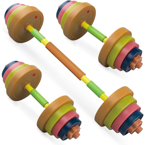 Kids Exercise Weight Set, Barbell and Dumbbell Workout Equipment, Toddler Beginner Gym Toy for Pretend Play Lifting Exercise & Fitness, Adjustable Fill with Sand or Water - size: 2-In-1