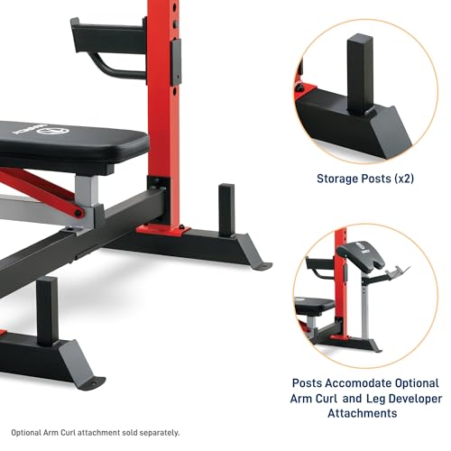 Marcy Deluxe Olympic Weight Bench with Adjustable Back & Bar Catch & Optional Arm Curl, Leg Developer, Lat Tower Attachments (Sold Separately), Personal Home Gym for Strength Training, Weightlifting - color: Olympic Bench MWB-7096