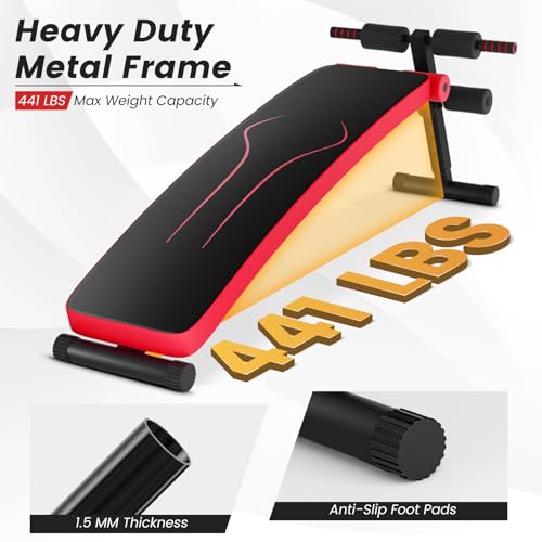 GYMAX Sit up Bench, Folding Adjustable Workout Bench for Ab Exercise, Curved Incline/Decline Slant Bench, Foldable Strength Training Weight Bench, Situps Abs Workout Equipment - color: Red