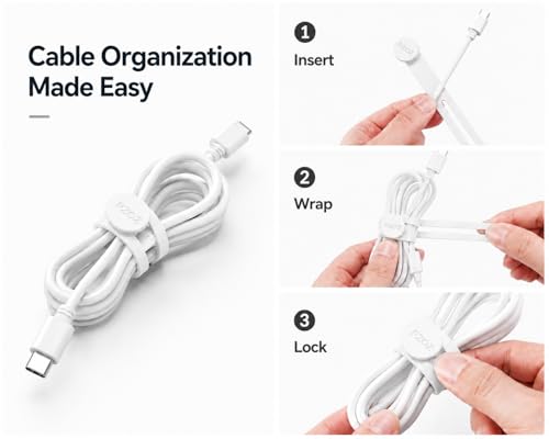 PZOZ Silicone Cable Ties 10 Pack, Reusable Cable Organizer Straps for Cords | Soft Silicone Design with Reusable Strap, Organize Charging Cables, Headphones & Power Cords for a Clean Workspace - color: White