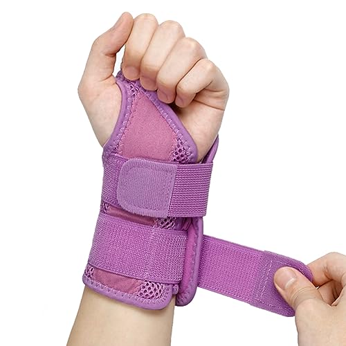 NuCamper Wrist Brace Carpal Tunnel Right Left Hand for Men Women, Night Wrist Sleep Supports Splints Arm Stabilizer with Compression Sleeve Adjustable Straps,for Tendonitis Arthritis Pain Relief (Left Hand-Purple, Small/Medium (Pack of 1)) - size: Small/M